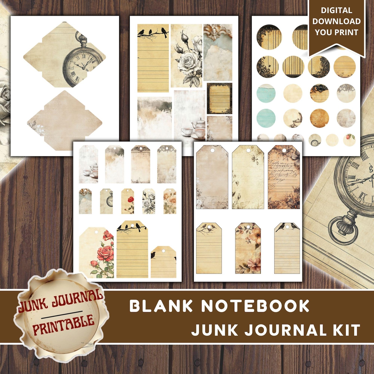 Blank Notebook Junk Journal Paper, Junk Journal Supplies, Lined Grid ...