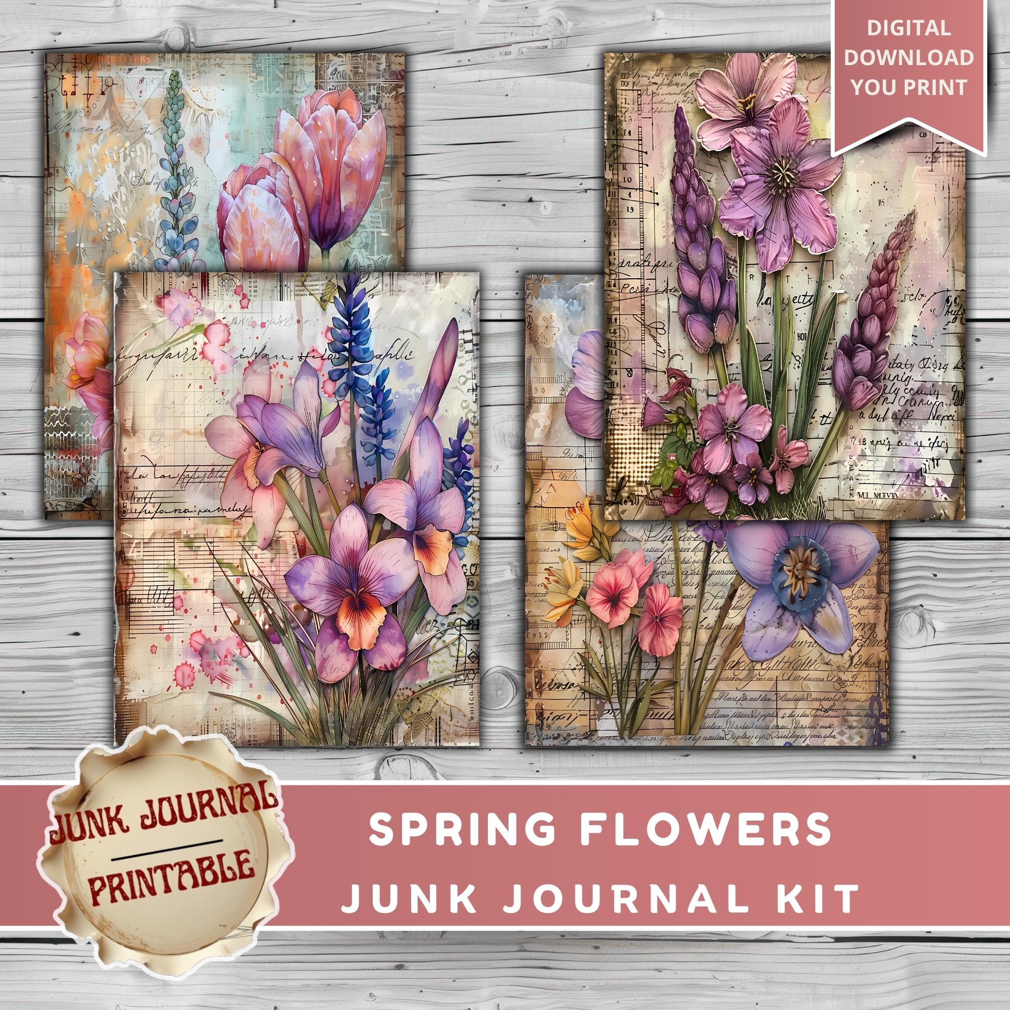 Spring Flowers Junk Journal Kit - 125 Pages Vintage Botanical Printable ...