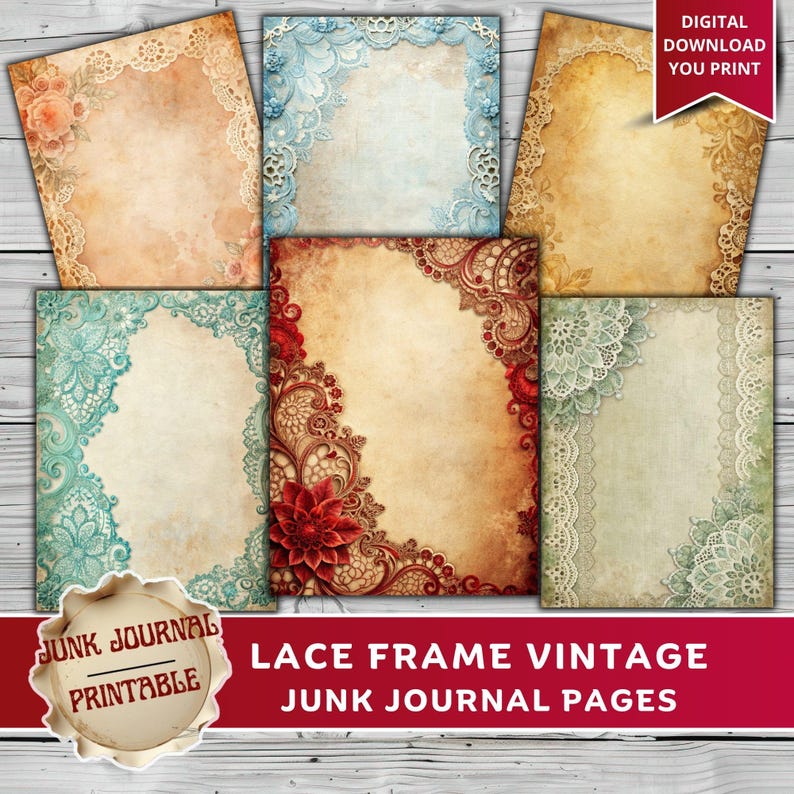 Lace Junk Journal Pages Printable Kit, Vintage Shabby Chic Journal ...