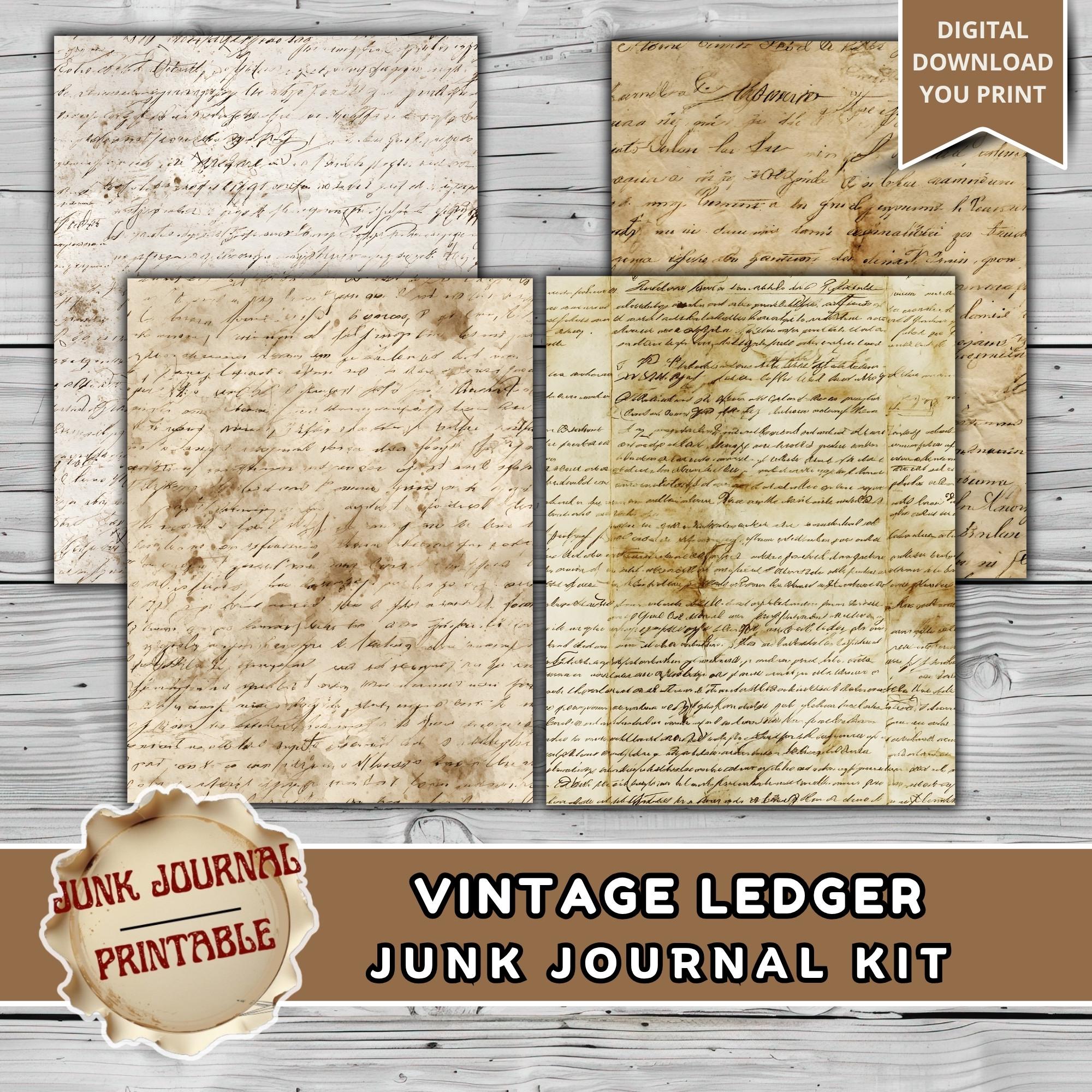 Vintage Ledger Junk Journal Kit Printable, Antique Ledger Paper Pack ...