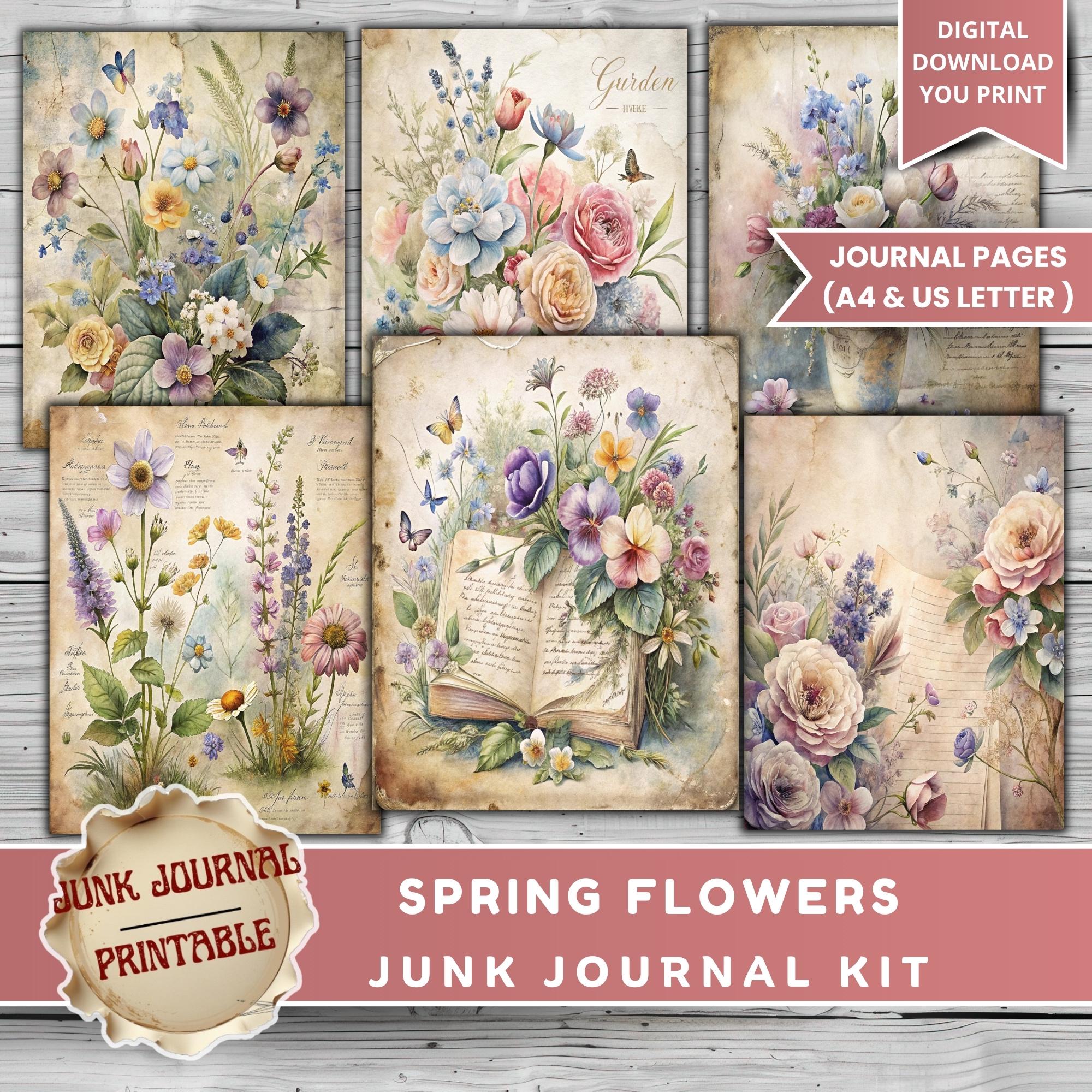 Spring Flowers Junk Journal Kit - 125 Pages Vintage Botanical Printable ...