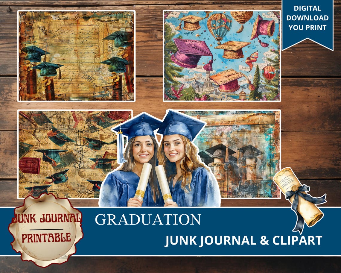 Graduation Junk Journal Kit, Printable Ephemera & Clipart (digital ...