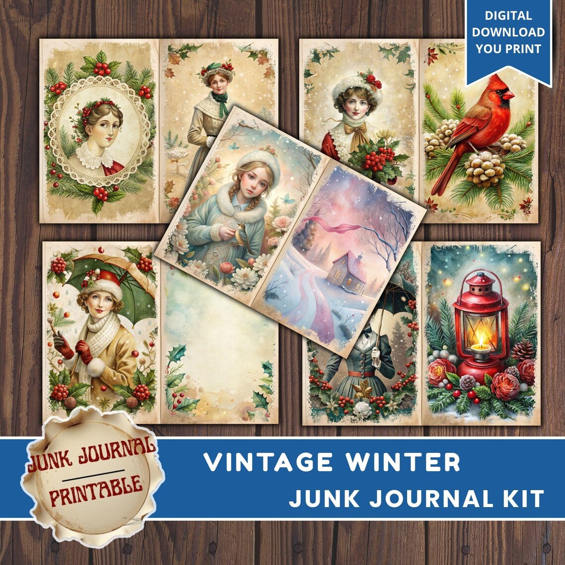 Vintage Winter Junk Journal Kit: Printable Snowy Day Scrapbook Pages - Etsy