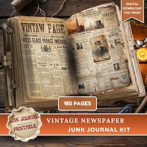 Vintage Newspaper Junk Journal Kit - 150 Pages Ephemera Printable Supplies Victorian Antique News Clippings Digital Download Scrapbook