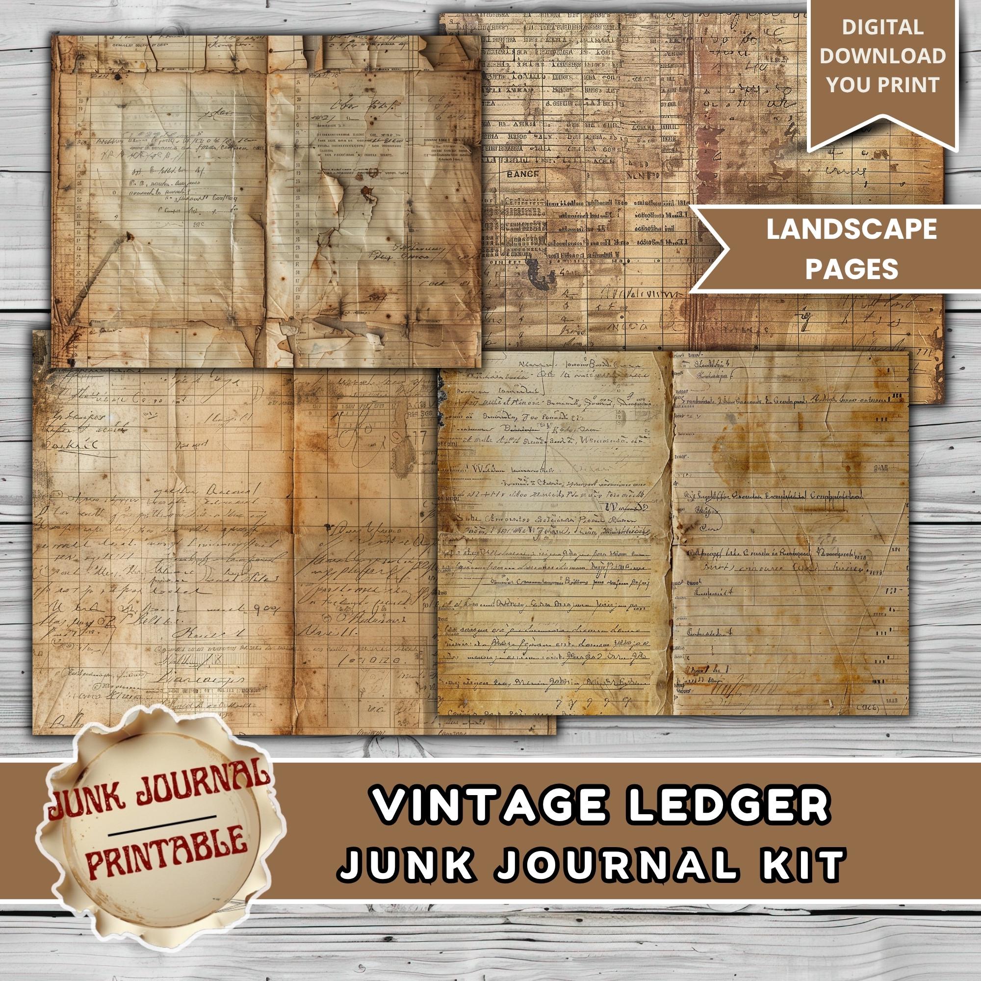 Vintage Ledger Junk Journal Kit Printable, Antique Ledger Paper Pack ...