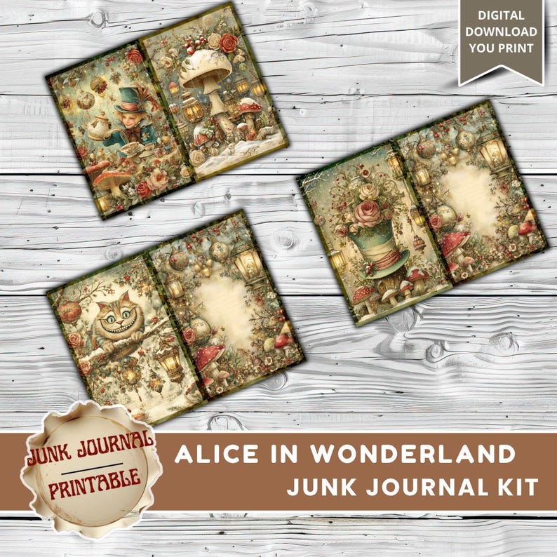 Junk Journal Alice in Wonderland, Alice in Wonderland Junk Journal Kits ...