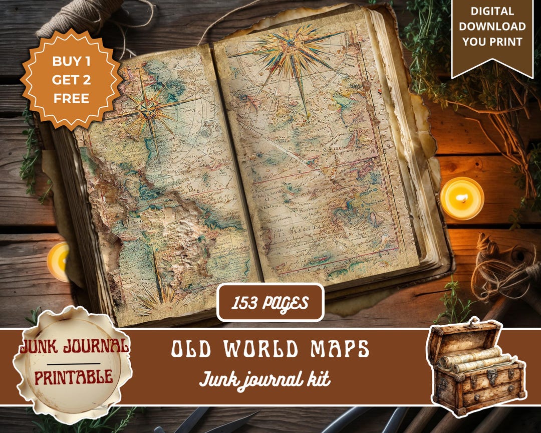 Vintage Map Junk Journal Kit, Explorer Ephemera (digital Download) - Etsy