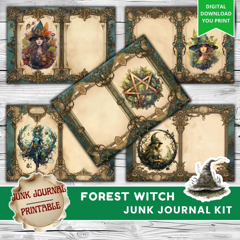 Forest Witch Junk Journal Kit, Witchy Journal Pages, Vintage Printable ...