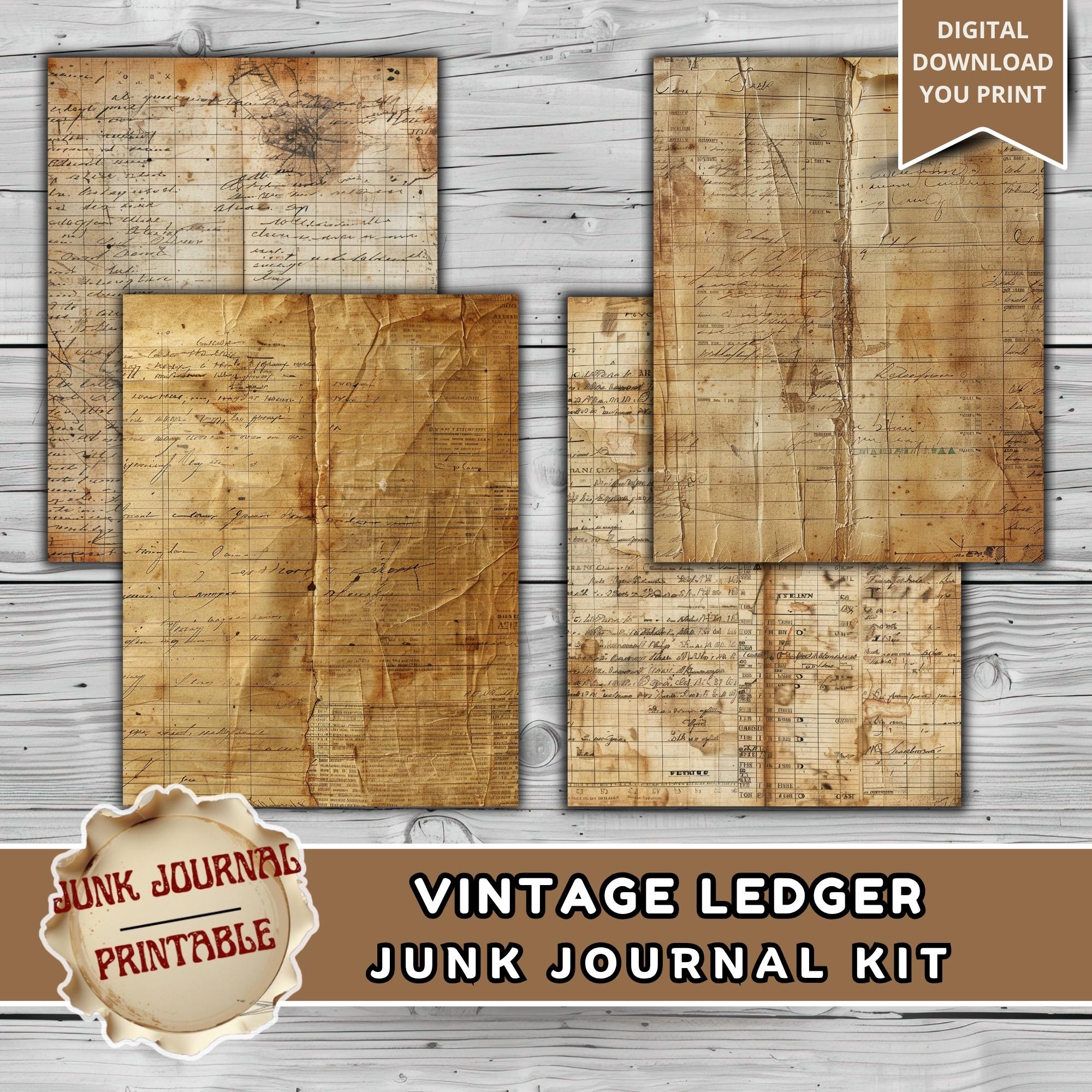 Vintage Ledger Junk Journal Kit Printable, Antique Ledger Paper Pack ...