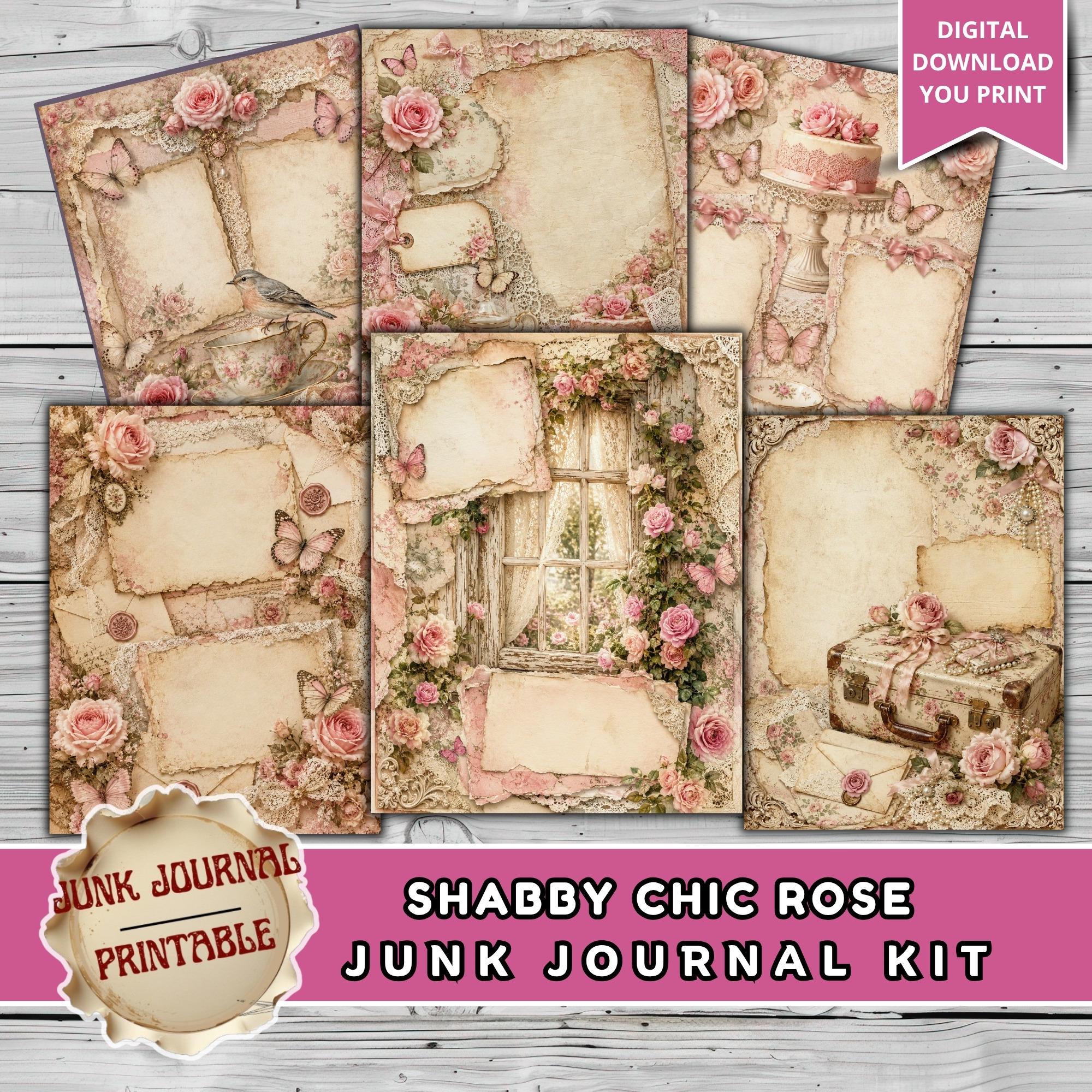 Shabby Chic Rose Junk Journal Kit, Vintage Floral Scrapbook Pages, Pink ...