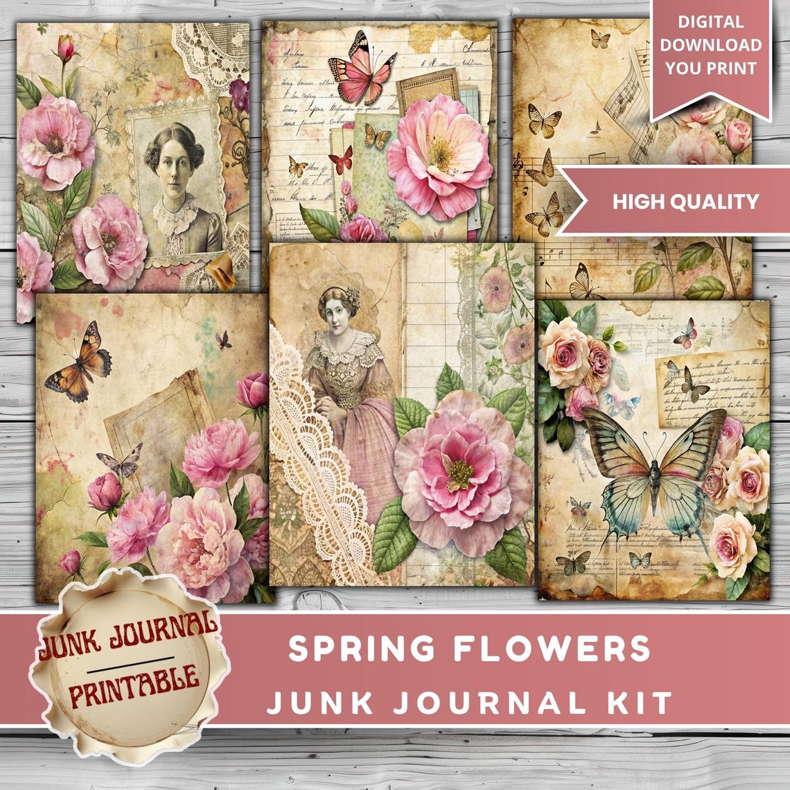 Spring Flowers Junk Journal Kit - 125 Pages Vintage Botanical Printable ...