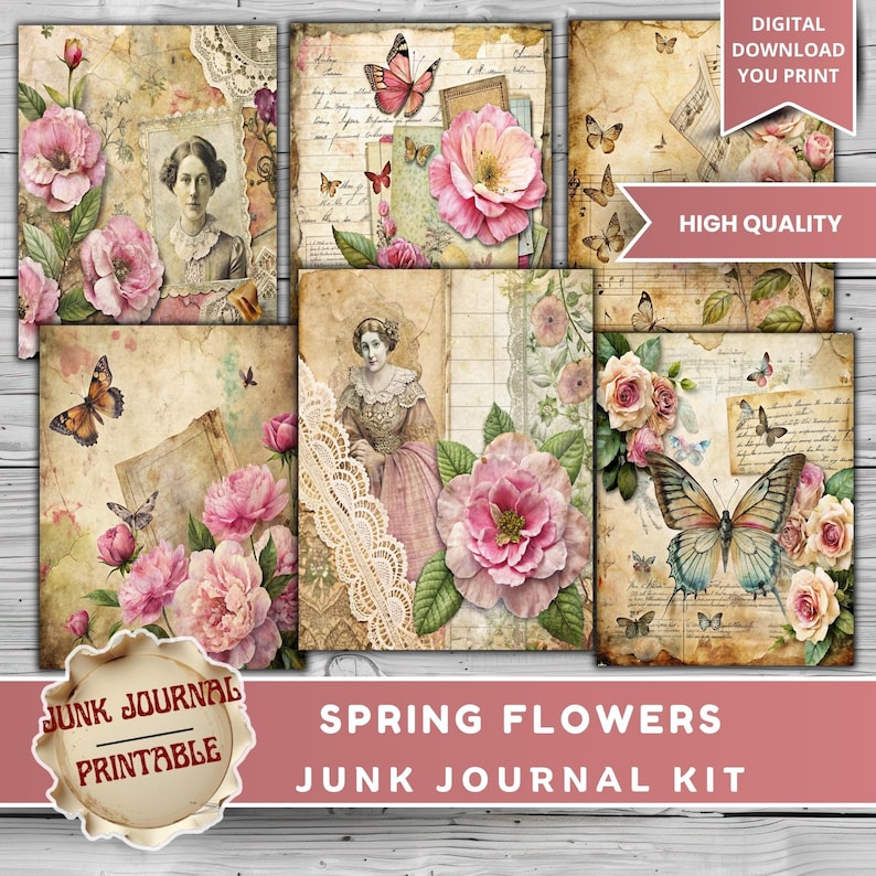 Spring Flowers Junk Journal Kit - 125 Pages Vintage Botanical Printable ...