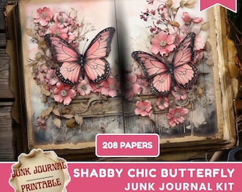 Butterfly Junk Journal Kit, Junk Journal Supplies, Vintage Printable Pages, Roses Ephemera, Scrapbook Paper, Floral Journal, Digital