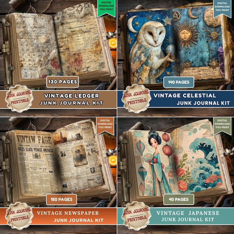 Vintage Junk Journal Kit Bundle, 2333 Pages Best Sellers Printable ...