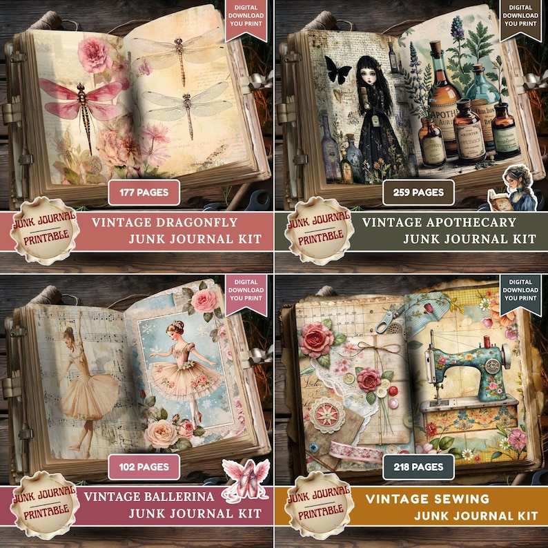 Vintage Junk Journal Kit Bundle, 2333 Pages Best Sellers Printable ...