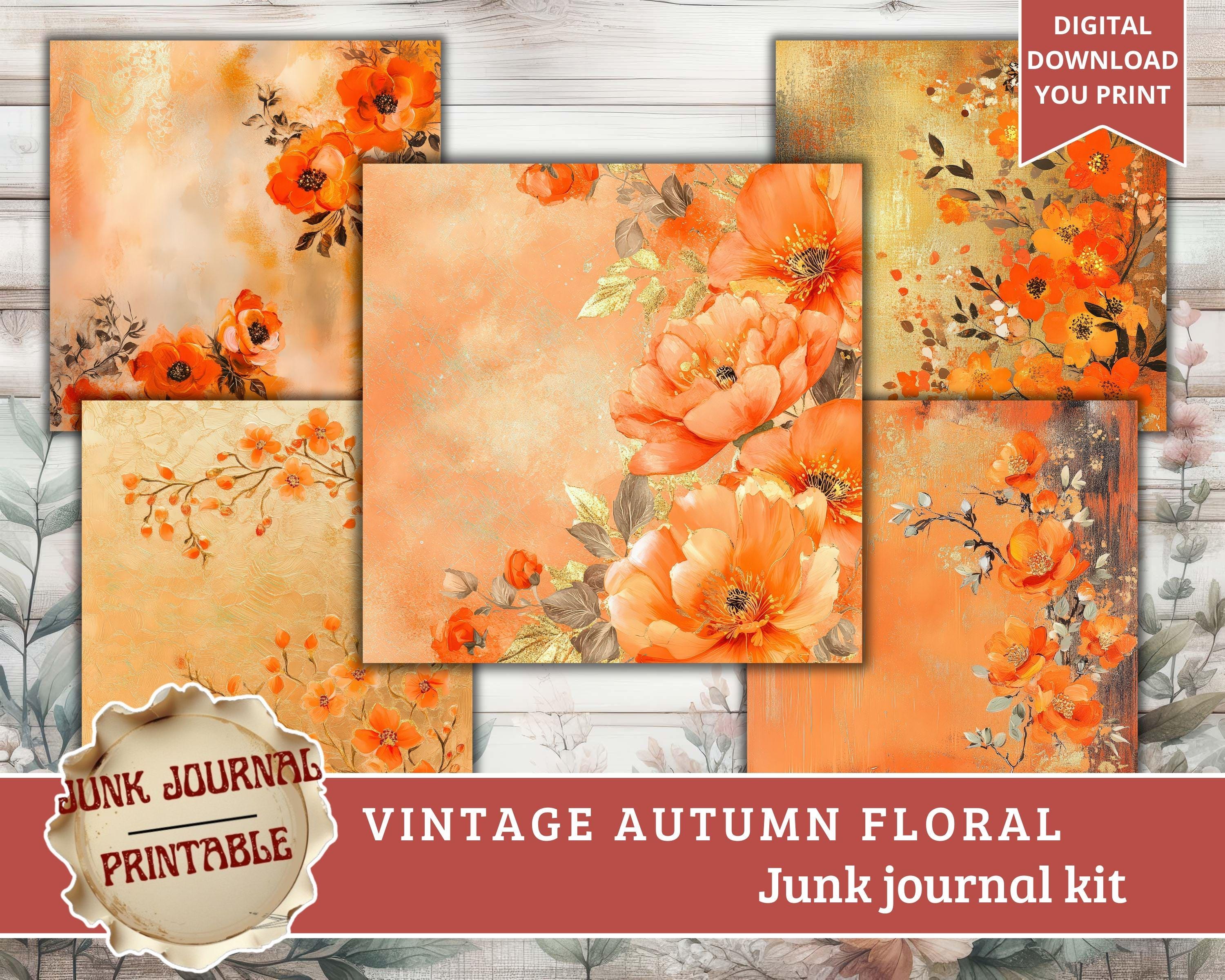Autumn Floral Junk Journal Kit, Vintage Rustic Ephemera (digital ...