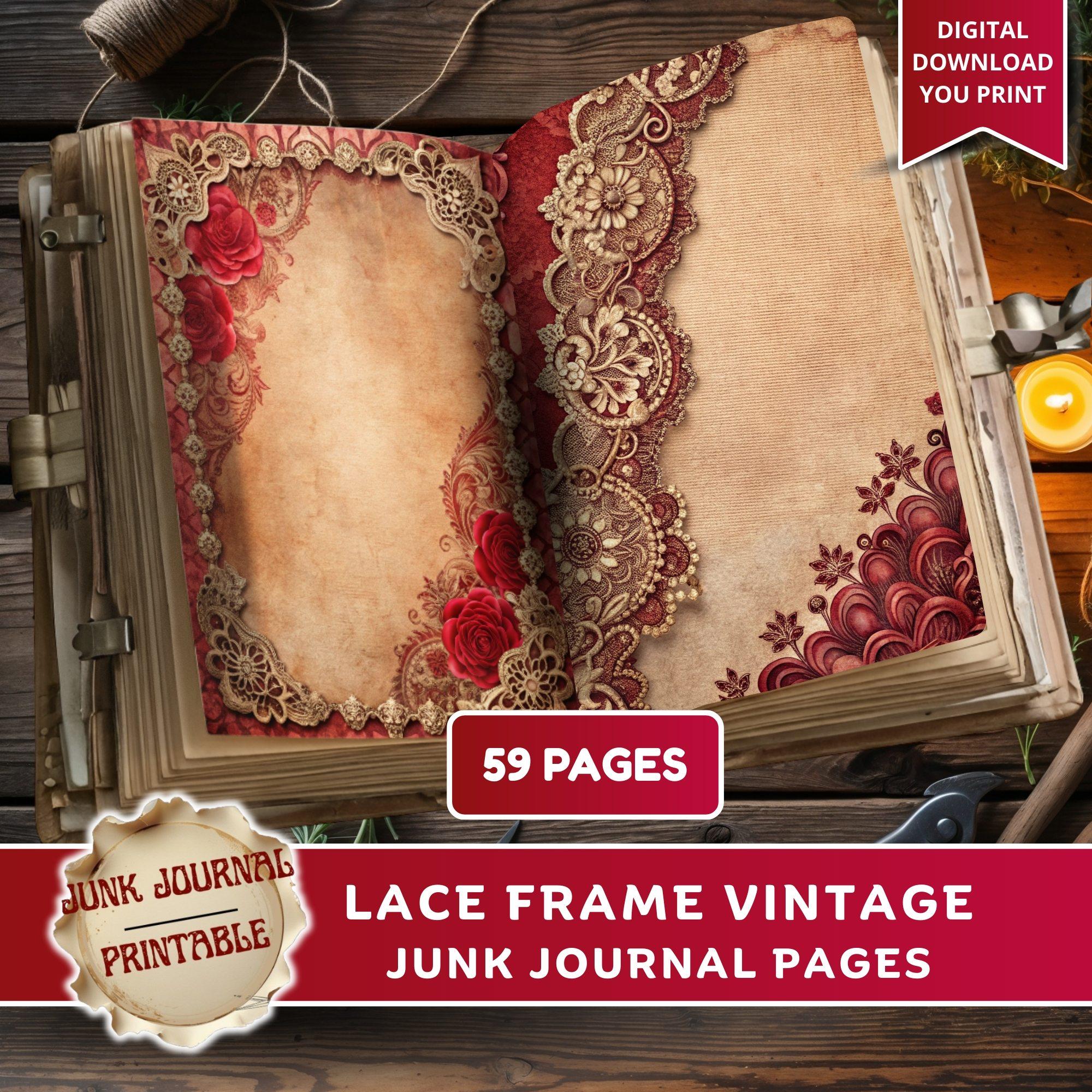 Lace Junk Journal Pages Printable Kit, Vintage Shabby Chic Journal ...