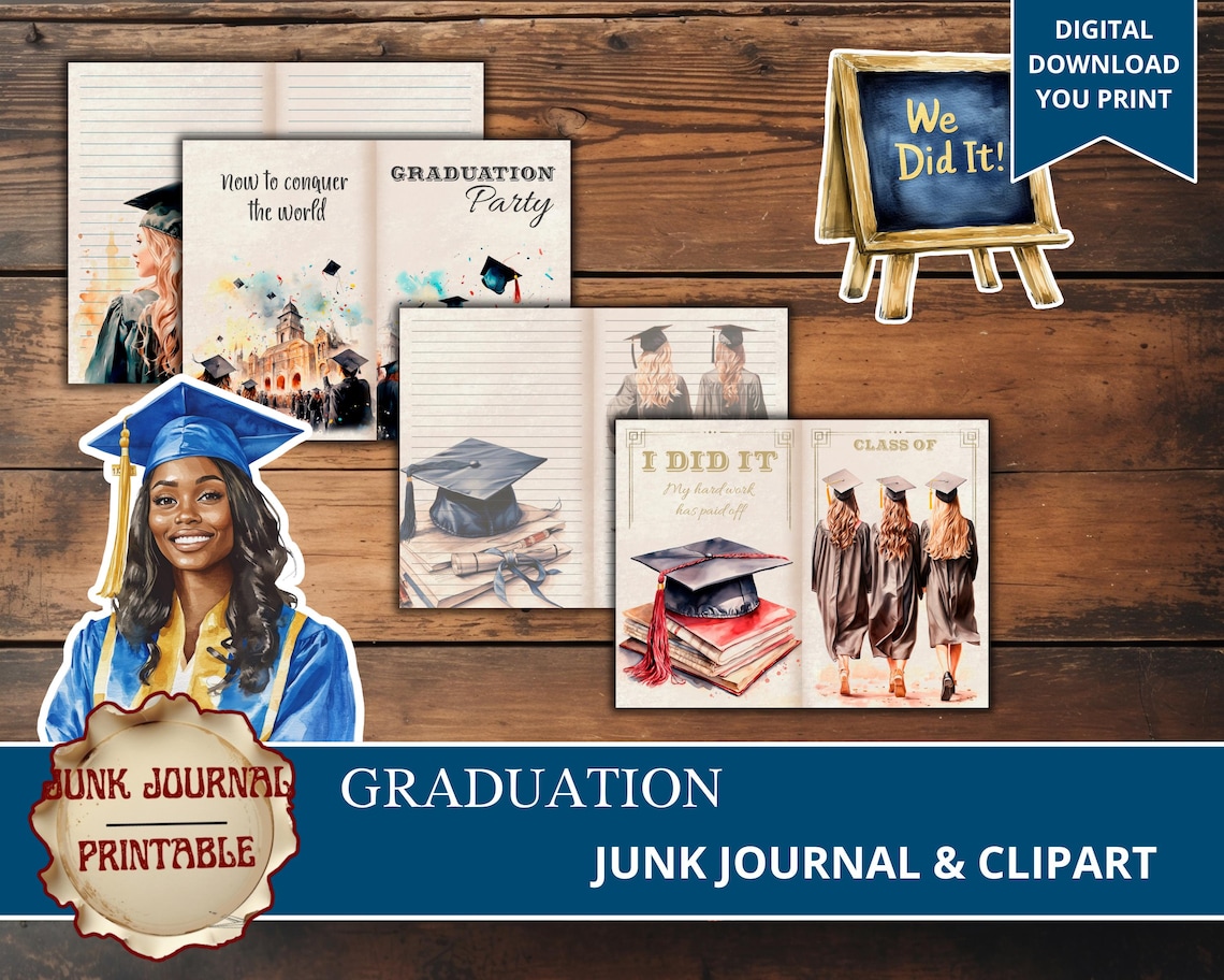 Graduation Junk Journal Kit, Printable Ephemera & Clipart (digital ...