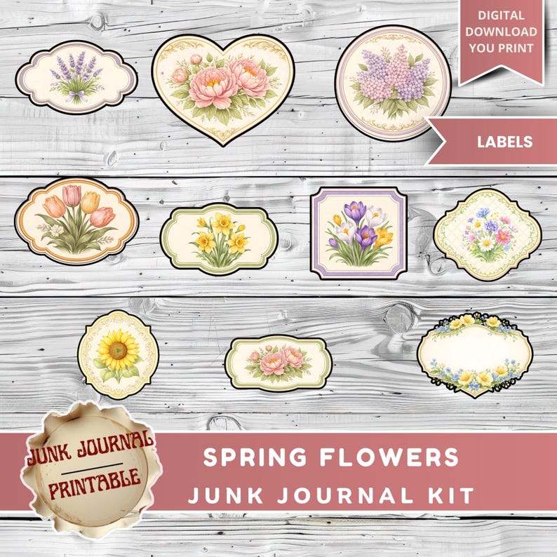 Spring Flowers Junk Journal Kit - 125 Pages Vintage Botanical Printable ...