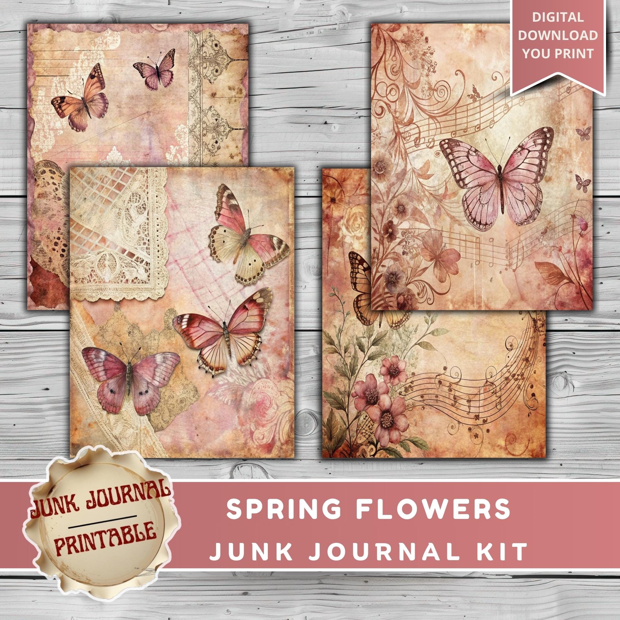 Spring Flowers Junk Journal Kit - 125 Pages Vintage Botanical Printable ...