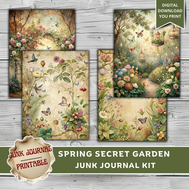 Garden Junk Journal Kit Printable, Secret Garden Ephemera, Spring ...