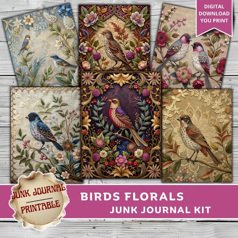 Bird Junk Journal Kit Printable, Vintage Bird Florals Ephemera, Spring ...