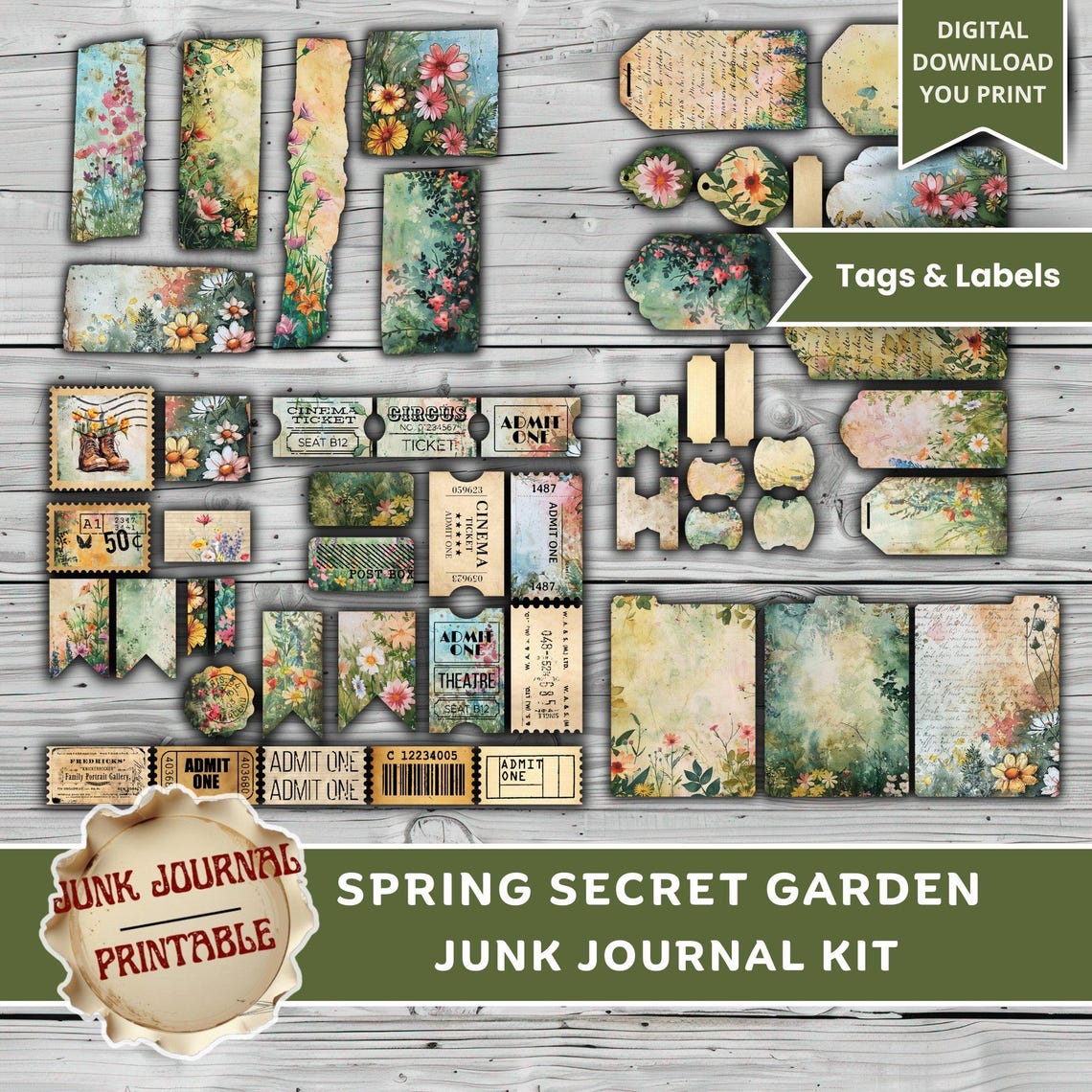 Garden Junk Journal Kit Printable, Secret Garden Ephemera, Spring ...