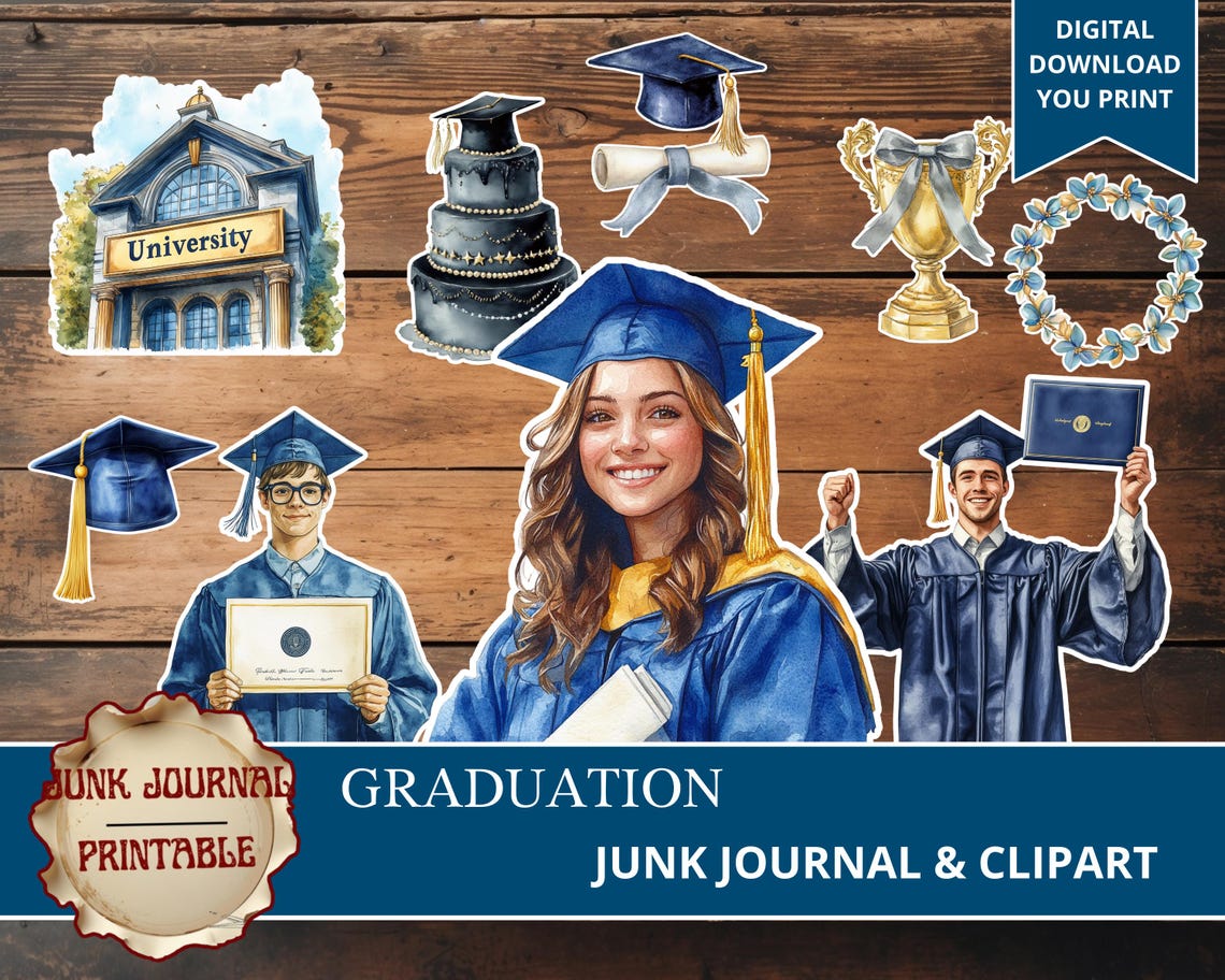 Graduation Junk Journal Kit, Printable Ephemera & Clipart (digital ...