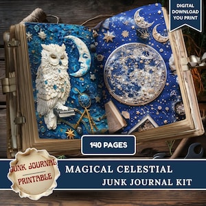 Vintage Celestial Junk Journal Kit, Moon Junk Journal Pages, Stars Junk Journal Supplies, Celestial Ephemera, Astronomy Scrapbook, Printable