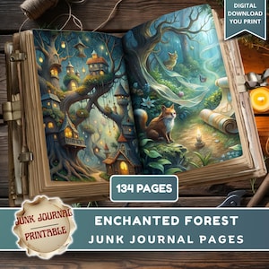 Verzauberter Wald Junk Journal Kit - 134 Seiten Fantasy Woodland Printable Magische Märchen Tiere Digital Download Scrapbook Ephemera