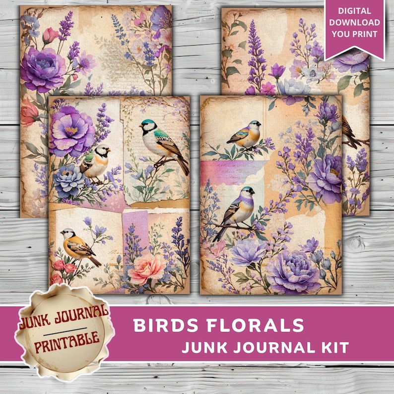 Bird Junk Journal Kit Printable, Vintage Bird Florals Ephemera, Spring ...
