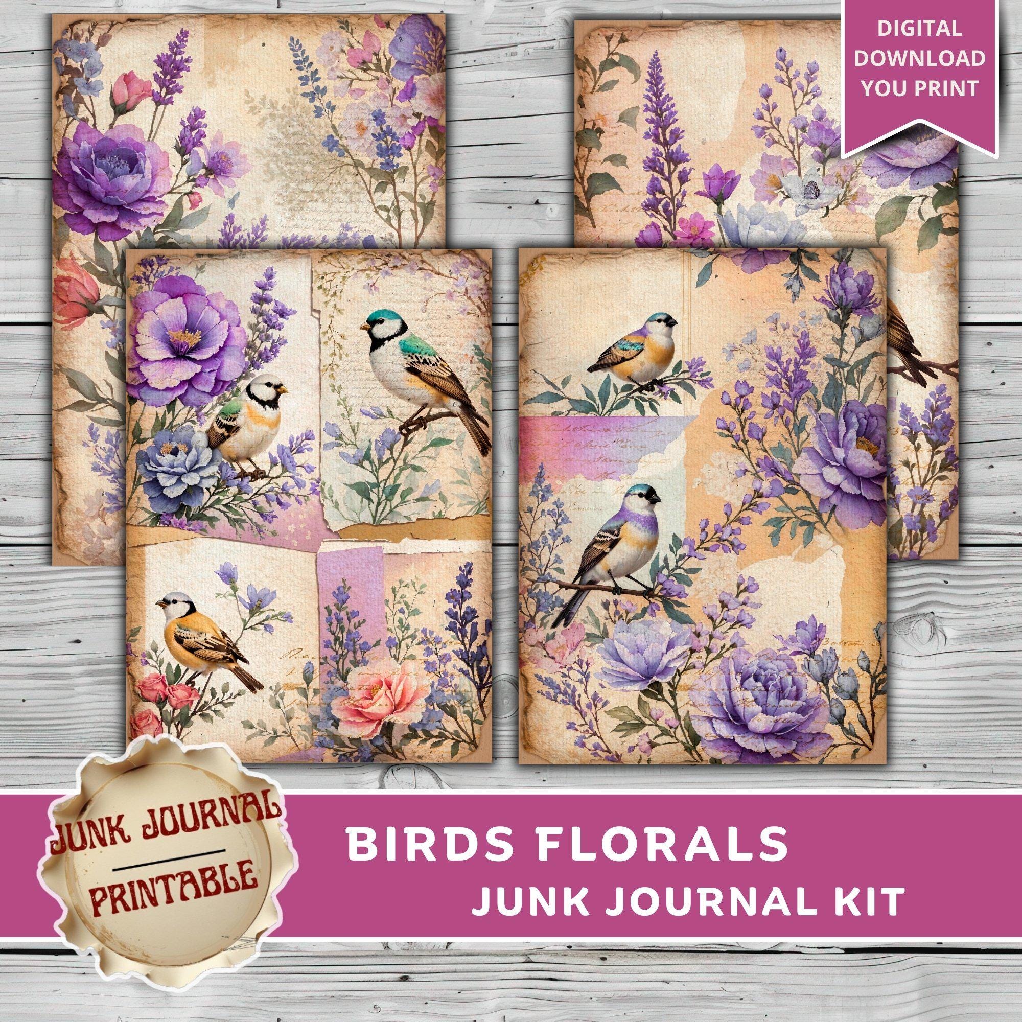 Bird Junk Journal Kit Printable, Vintage Bird Florals Ephemera, Spring ...