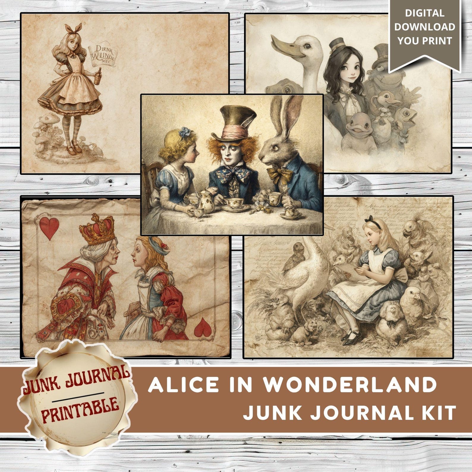 Junk Journal Alice in Wonderland, Alice in Wonderland Junk Journal Kits ...