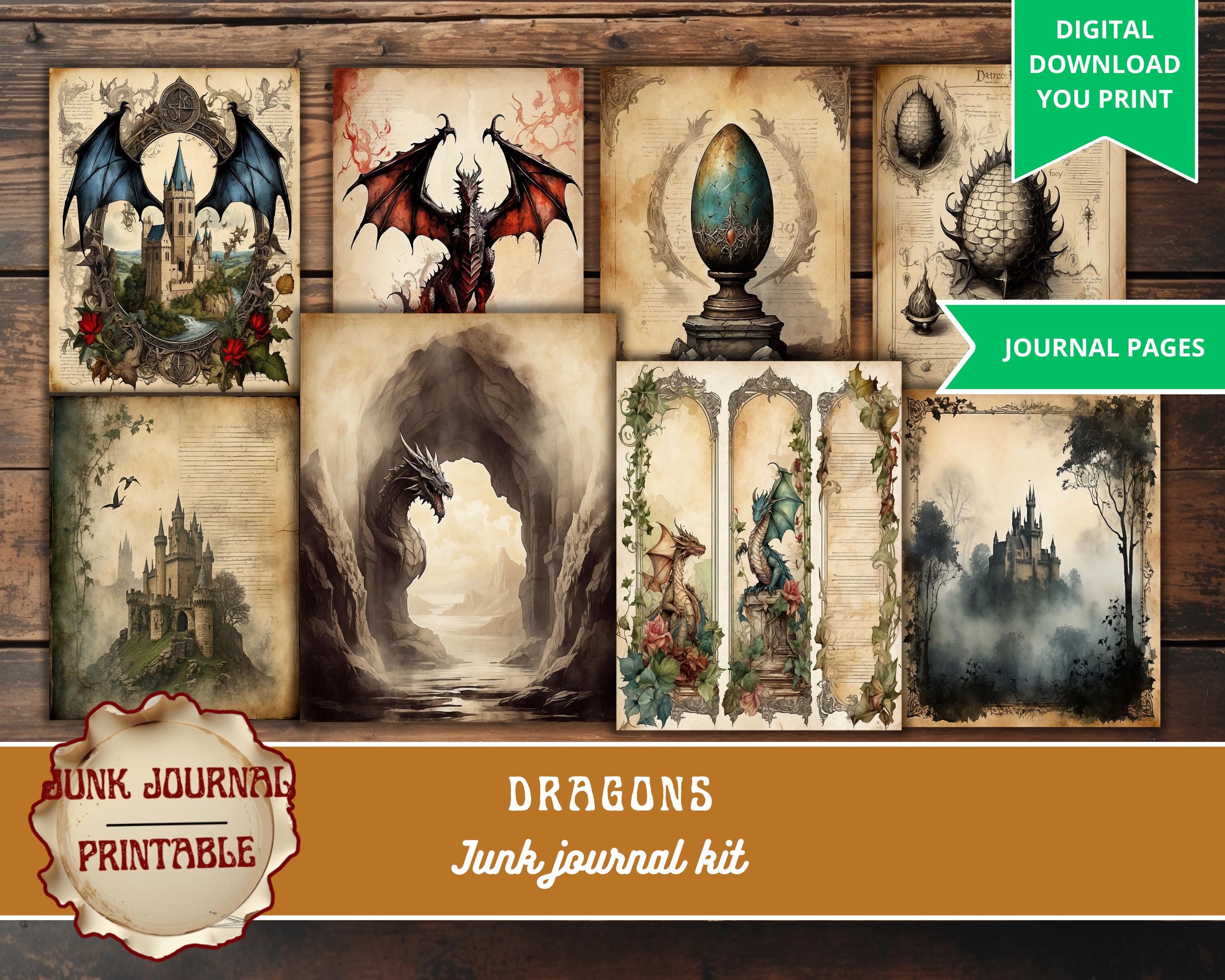 Vintage Dragon Junk Journal Kit, Fantasy Ephemera, Aged Parchment ...