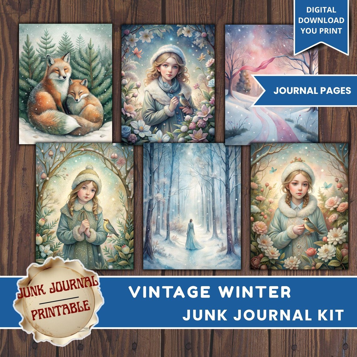 Vintage Winter Junk Journal Kit: Printable Snowy Day Scrapbook Pages - Etsy