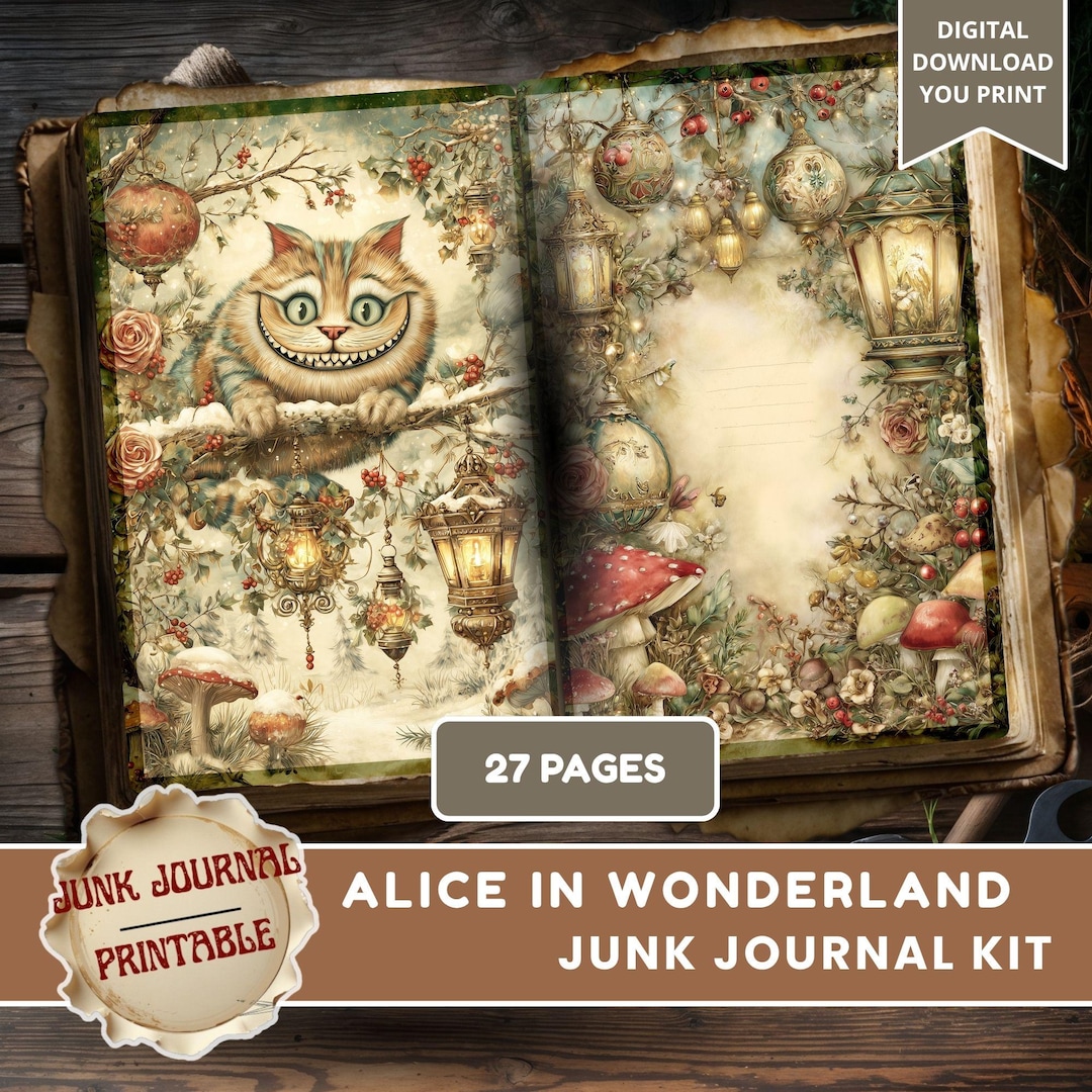 Junk Journal Alice in Wonderland, Alice in Wonderland Junk Journal Kits ...