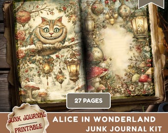 Junk Journal Alice In Wonderland, Alice in Wonderland Junk Journal Kits, Fantasy Junk Journal, Vintage Printable, Junk Journal Add On Kit