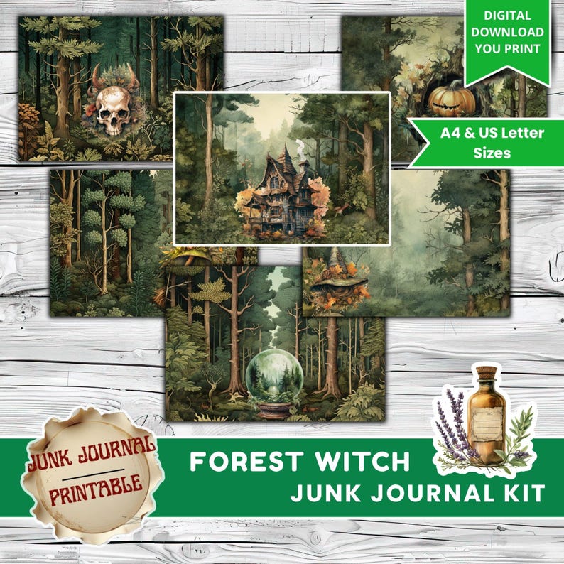 Forest Witch Junk Journal Kit, Witchy Journal Pages, Vintage Printable ...