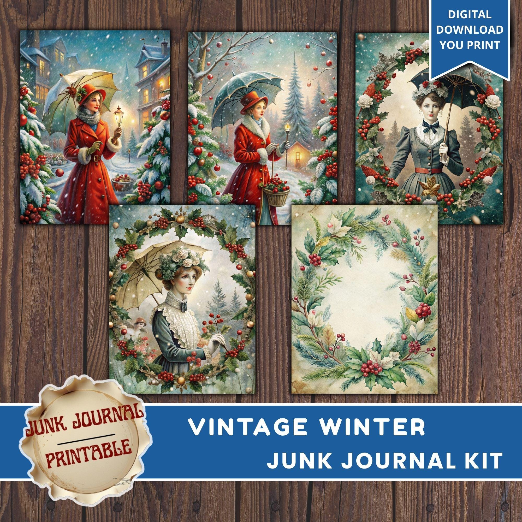 Vintage Winter Junk Journal Kit: Printable Snowy Day Scrapbook Pages - Etsy