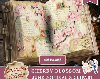 Cherry Blossom Junk Journal Kit – 165 Pages Printable Shabby Chic Sakura