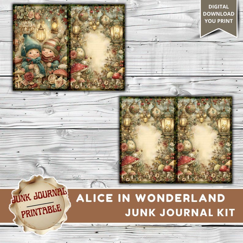 Junk Journal Alice in Wonderland, Alice in Wonderland Junk Journal Kits ...