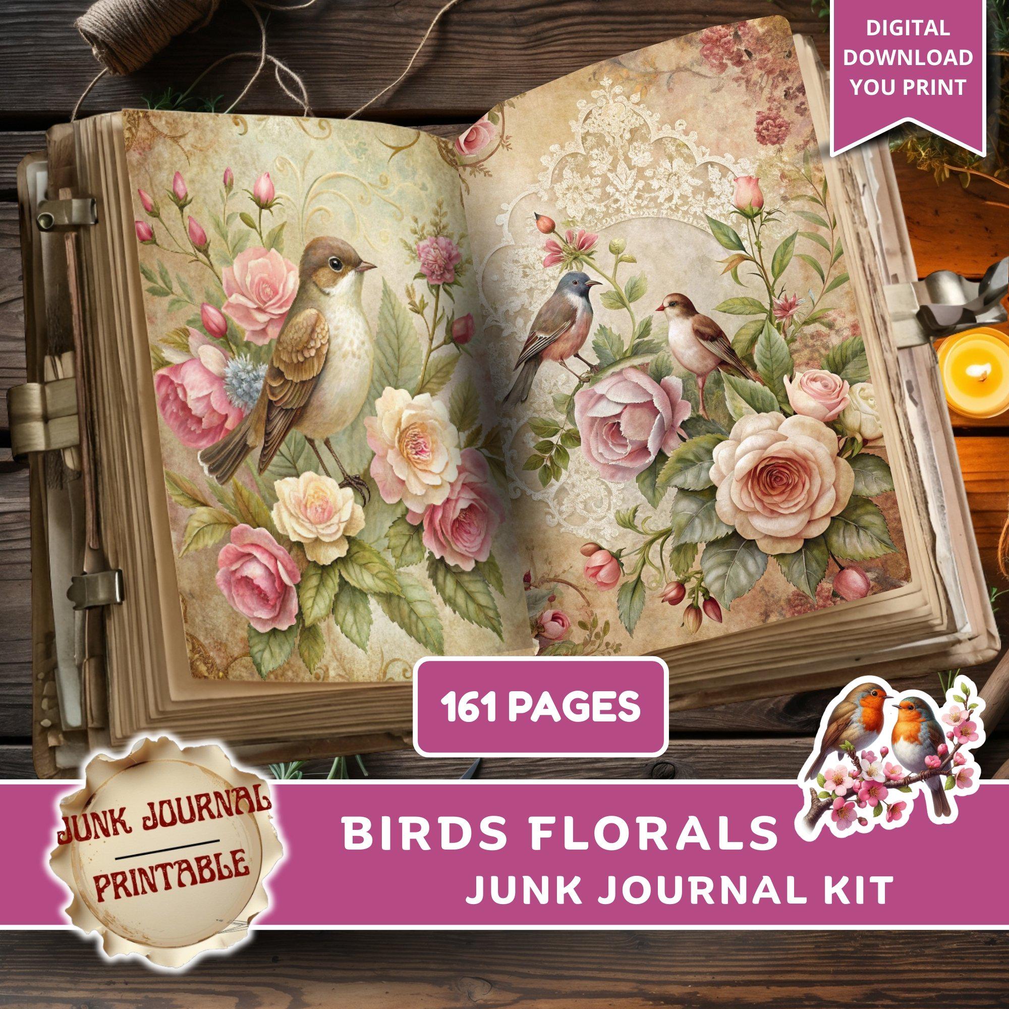 Bird Junk Journal Kit Printable, Vintage Bird Florals Ephemera, Spring ...