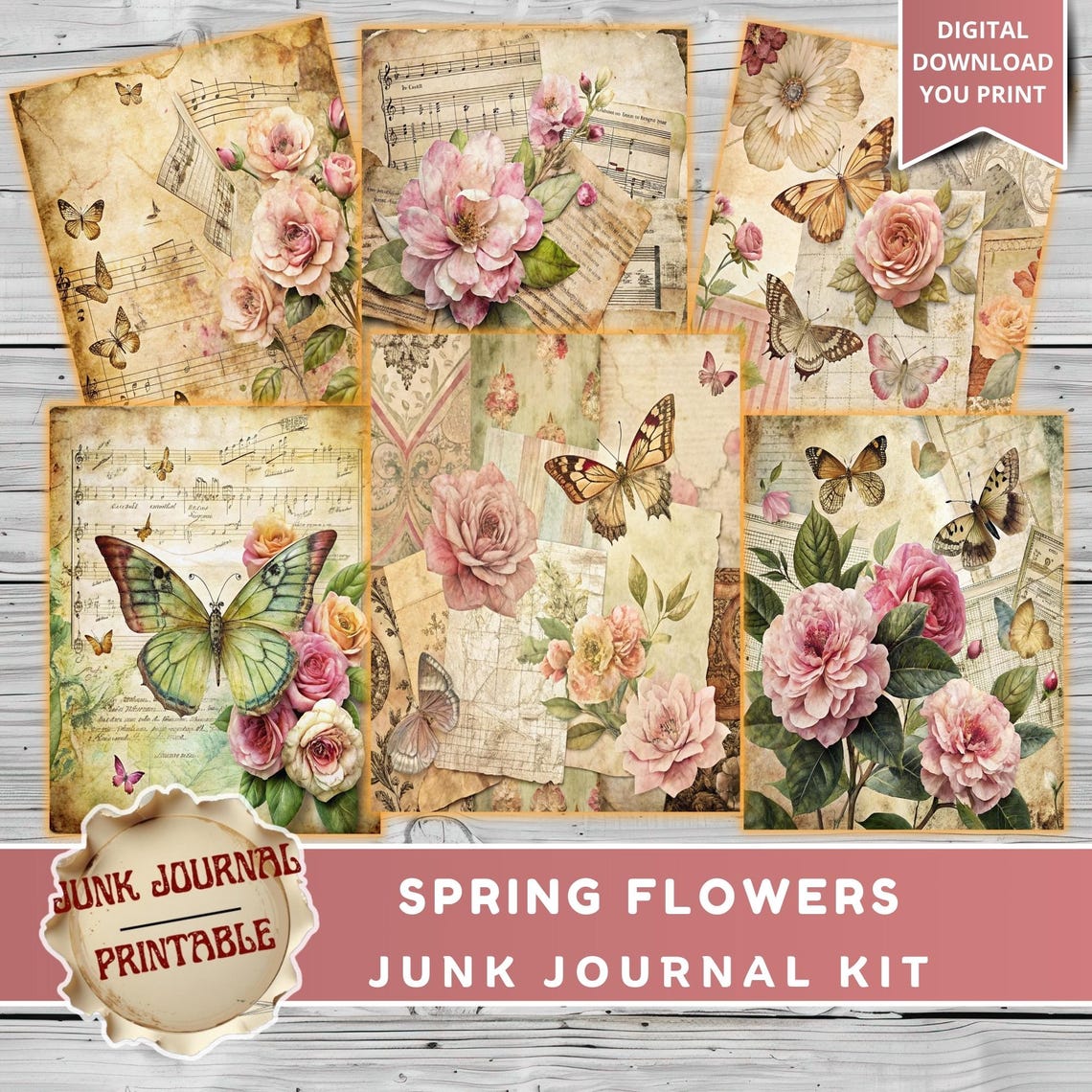 Spring Flowers Junk Journal Kit - 125 Pages Vintage Botanical Printable ...