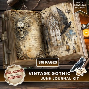 Gothic Junk Journal Kit, Gothic Journal Seiten, Junk Journal Zubehör, Schädel Ephemera, Vintage Printable, Scrapbook Papier, digitaler Download