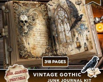 Gothic Junk Journal Kit, Gothic Journal Pagina's, Junk Journal Benodigdheden, Skull Ephemera, Vintage Printables, Scrapbookpapier, Digitale Download