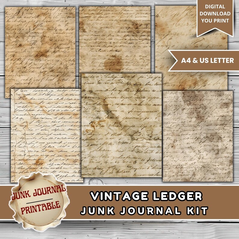 Vintage Ledger Junk Journal Kit Printable, Antique Ledger Paper Pack ...