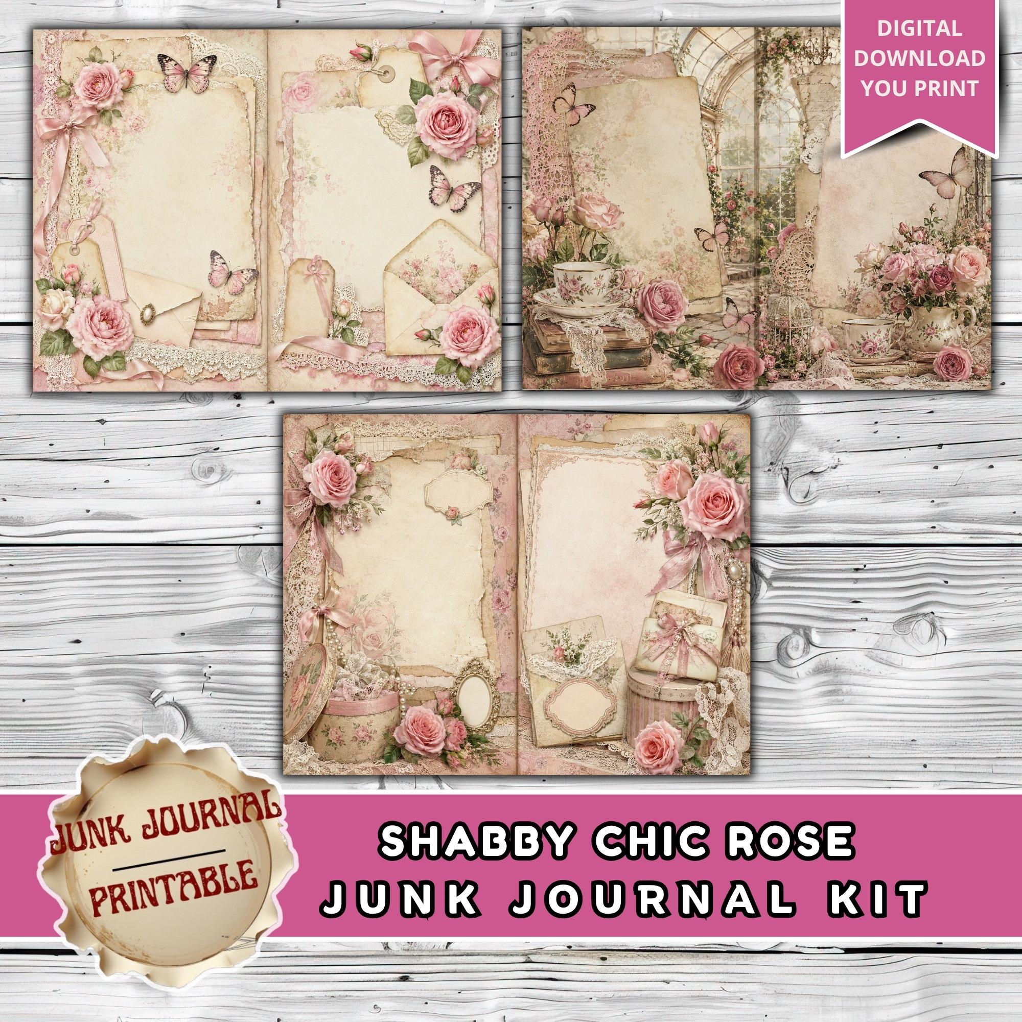 Shabby Chic Rose Junk Journal Kit, Vintage Floral Scrapbook Pages, Pink ...