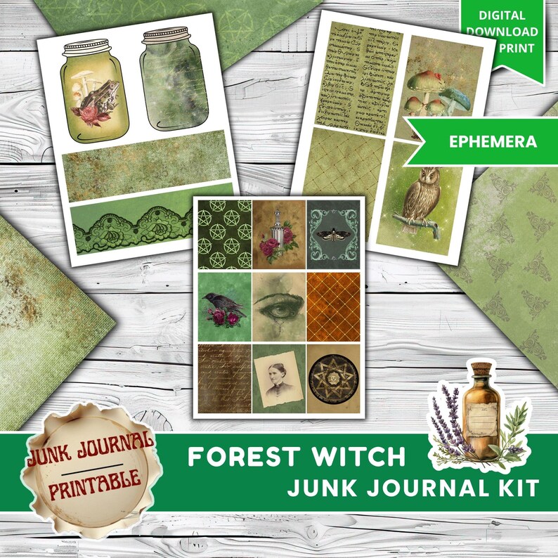 Forest Witch Junk Journal Kit, Witchy Journal Pages, Vintage Printable ...
