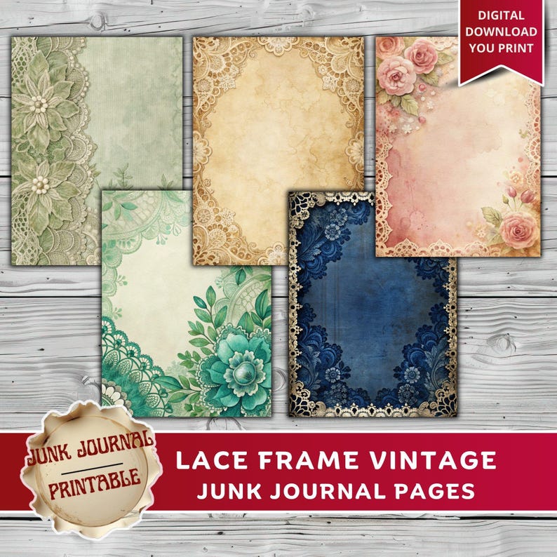 Lace Junk Journal Pages Printable Kit, Vintage Shabby Chic Journal ...