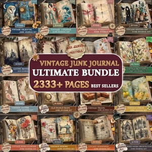 Zestaw do pisania dziennika „Vintage Junk”, 2333 strony, bestsellery, do druku, do pobrania, album ze zdjęciami, pamiątki, niebiańska apteka, podróż, motyl
